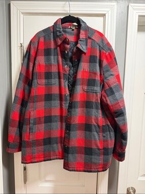 Duluth Trading Co Red and Gray Plaid Shirt Jacket
